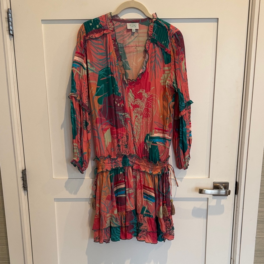 TAJ by Sabrina Crippa Pink and Teal Jungle Dress